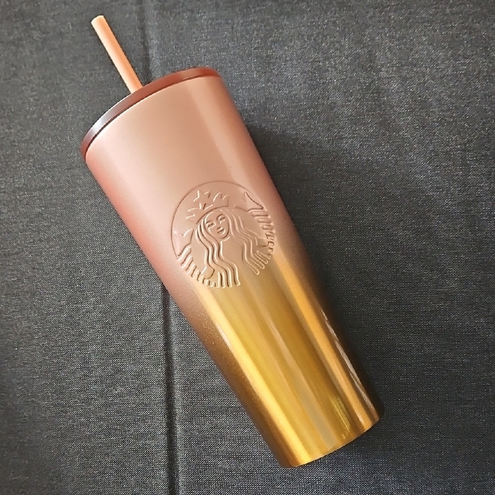 Starbucks Stainless Steel Rose Gold and Bronze Painted Tumbler with Straw